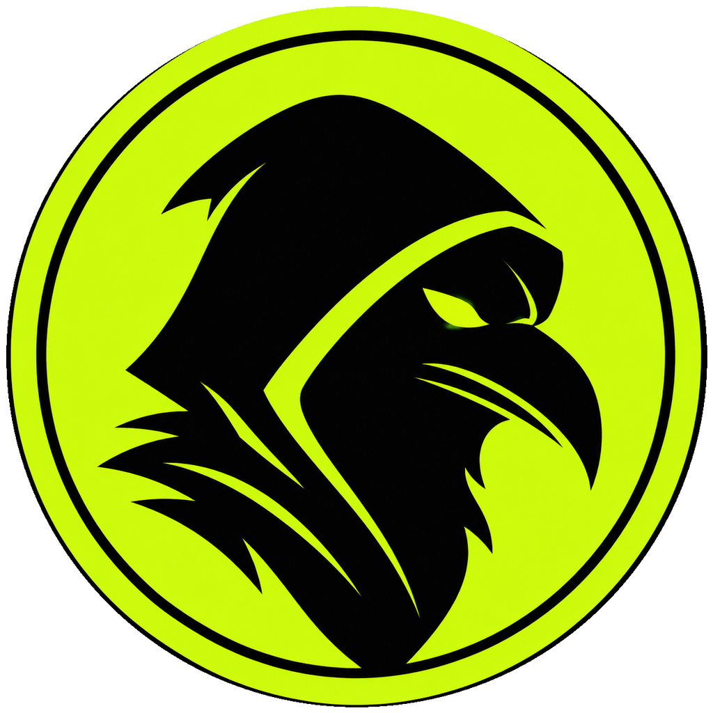 RAVENHOOD token logo — hooded raven on neon coin