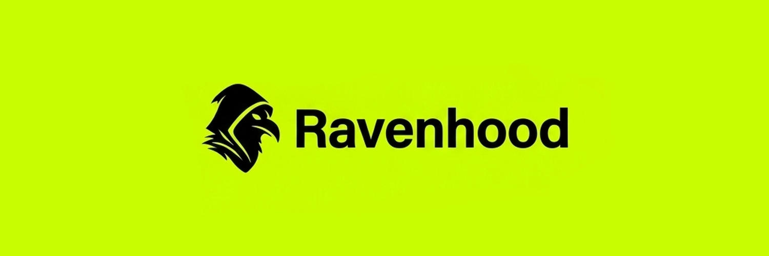 RAVENHOOD brand banner — flat neon green background with logo and wordmark