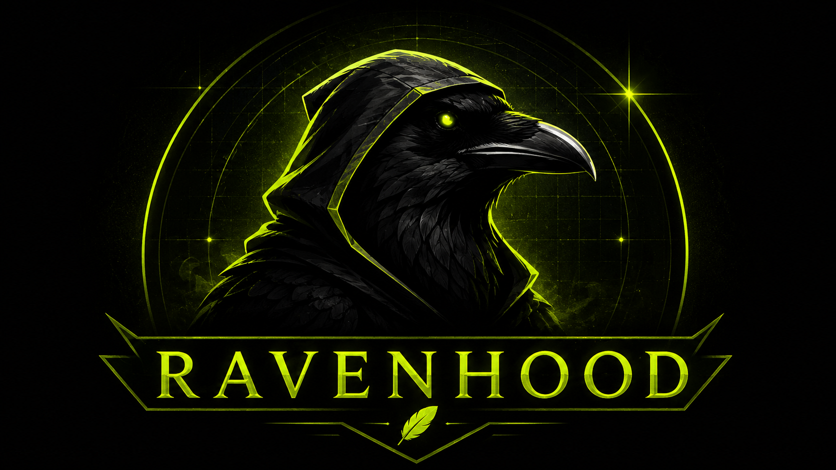 RAVENHOOD brand banner — hooded raven with wordmark